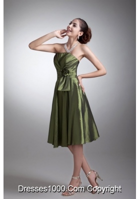 Olive Green Simple Strapless Prom Bridesmaid Dress with Bowknot