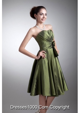 Olive Green Simple Strapless Prom Bridesmaid Dress with Bowknot