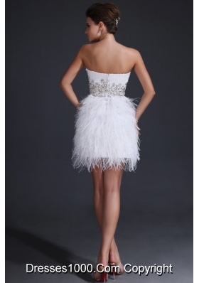 White Sweetheart Short Prom Dress with Beading and Feathers