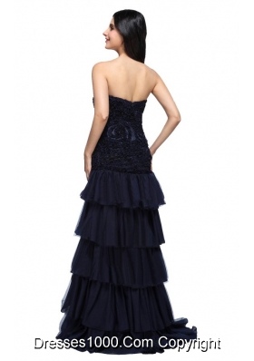 Beautiful Navy Blue Sweetheart Prom Dress with Beading and Layers