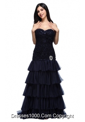 Beautiful Navy Blue Sweetheart Prom Dress with Beading and Layers