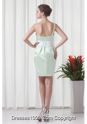 Apple Green One Shoulder Short Prom Mother Dress with Sash