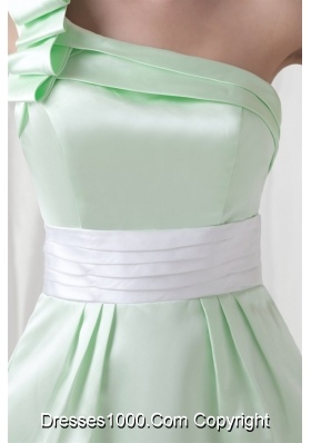 Apple Green One Shoulder Short Prom Mother Dress with Sash