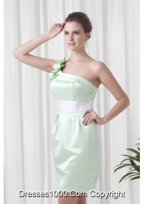 Apple Green One Shoulder Short Prom Mother Dress with Sash