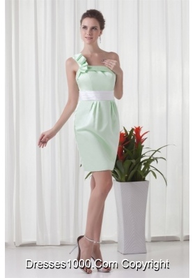 Apple Green One Shoulder Short Prom Mother Dress with Sash