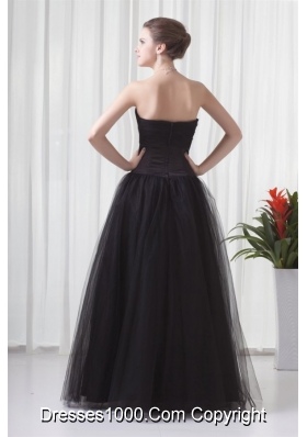 Black Strapless Princess Prom Gown Dress with Tulle Skirt