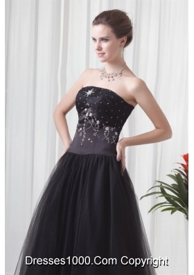 Black Strapless Princess Prom Gown Dress with Tulle Skirt