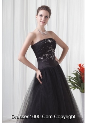 Black Strapless Princess Prom Gown Dress with Tulle Skirt