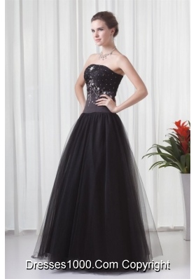 Black Strapless Princess Prom Gown Dress with Tulle Skirt