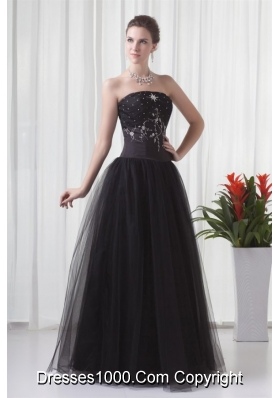 Black Strapless Princess Prom Gown Dress with Tulle Skirt