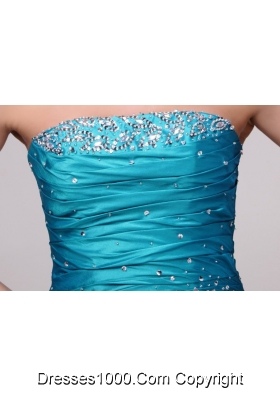 Pretty Blue Strapless Short Beading Taffeta Prom Dress