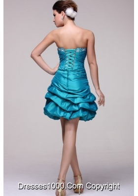 Pretty Blue Strapless Short Beading Taffeta Prom Dress