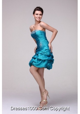 Pretty Blue Strapless Short Beading Taffeta Prom Dress