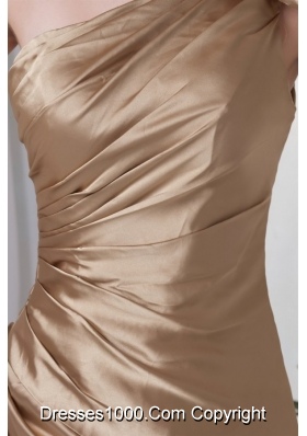 Champagne One Shoulder Prom Dress with Taffeta Hand Made Flowers