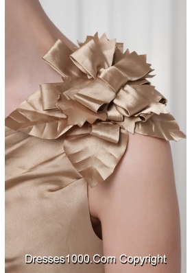 Champagne One Shoulder Prom Dress with Taffeta Hand Made Flowers