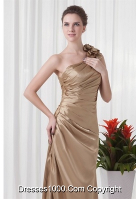 Champagne One Shoulder Prom Dress with Taffeta Hand Made Flowers