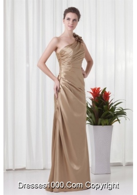 Champagne One Shoulder Prom Dress with Taffeta Hand Made Flowers