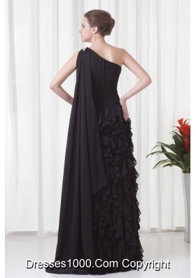 Black One Shoulder Ruffled Prom Party Dress with Watteau Train