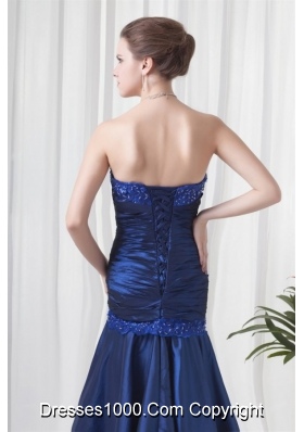 Royal Blue Strapless Prom Dress with Ruched and Beading