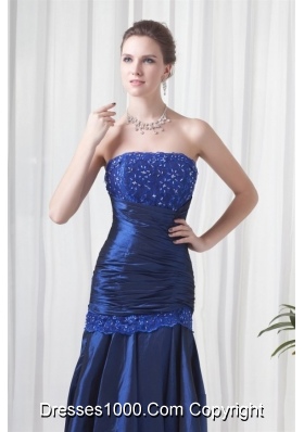 Royal Blue Strapless Prom Dress with Ruched and Beading