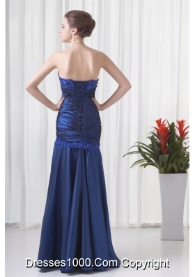 Royal Blue Strapless Prom Dress with Ruched and Beading