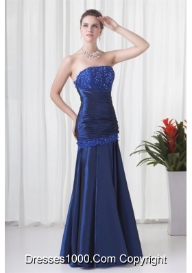 Royal Blue Strapless Prom Dress with Ruched and Beading