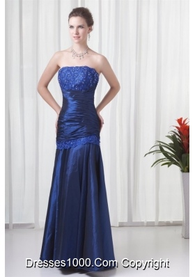 Royal Blue Strapless Prom Dress with Ruched and Beading