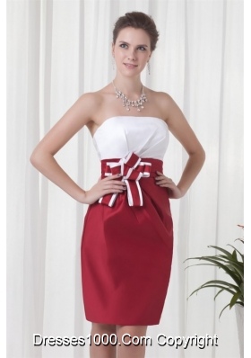 White and Wine Red Short Prom Mother Dress with Flower