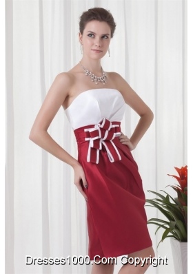 White and Wine Red Short Prom Mother Dress with Flower