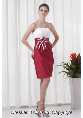 White and Wine Red Short Prom Mother Dress with Flower