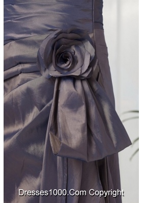 Formal Sweetheart Grey Prom Dress with Ruches and Flowers