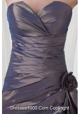 Formal Sweetheart Grey Prom Dress with Ruches and Flowers