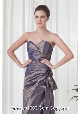 Formal Sweetheart Grey Prom Dress with Ruches and Flowers