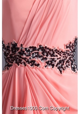 Modest One Shoulder Ruffled Prom Dress with Beading Waist