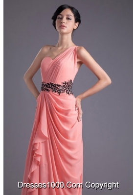 Modest One Shoulder Ruffled Prom Dress with Beading Waist