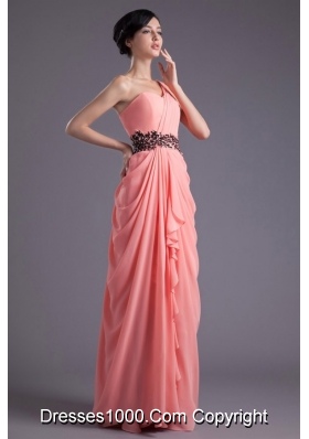 Modest One Shoulder Ruffled Prom Dress with Beading Waist