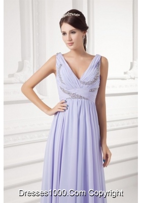 Elegant Lavender Beading Prom Dress with Ruches and Beading