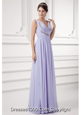 Elegant Lavender Beading Prom Dress with Ruches and Beading