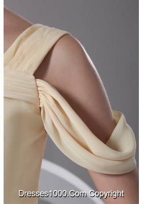 Light Yellow One Shoulder Chiffon Prom Dress with Beading