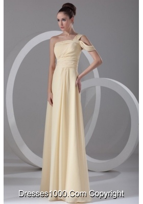 Light Yellow One Shoulder Chiffon Prom Dress with Beading