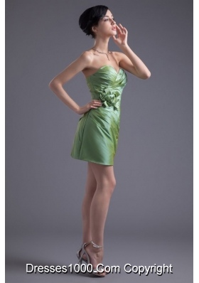 Lime Green Mini Length Sweetheart Prom Dress with Ruches