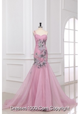 One Shoulder Sweetheart Prom Party Dress with Appliques