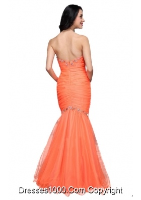 Mermaid Sweetheart Orange Prom Dress with Beading and Ruching