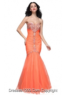 Mermaid Sweetheart Orange Prom Dress with Beading and Ruching