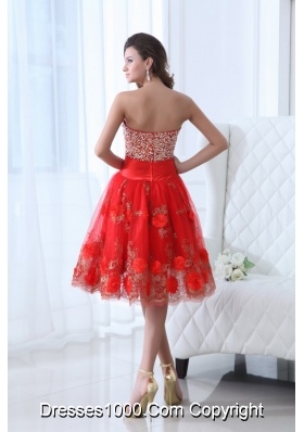 Red Sweetheart Prom Dress with Beading and Hand Made Flowers