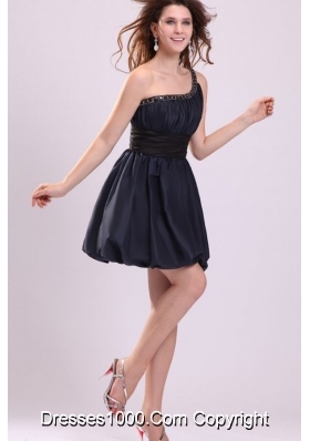 Black One Shoulder Simple Prom Bridesmaid Dress with Ruffles