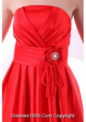 Simple Strapless Mini-length Red Prom Dress with Ruching