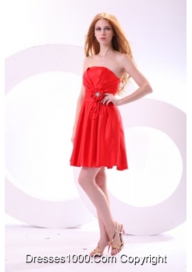 Simple Strapless Mini-length Red Prom Dress with Ruching