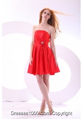 Simple Strapless Mini-length Red Prom Dress with Ruching