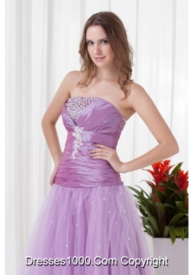 Romantic Lilac Strapless Tulle Prom Dress with Lace Up